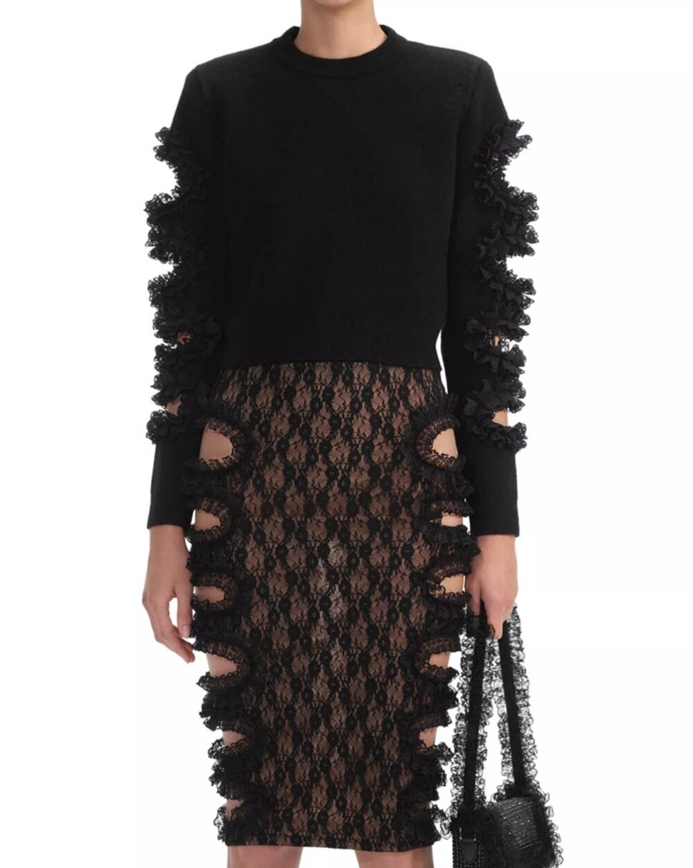 Self-Portrait x Christopher Kane Women Black Cut Out Lace Trim Sweater Size S